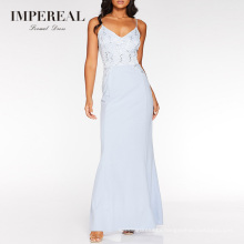 Malay Simple Light Blue Camisole Long Sequin Italian Evening Dress